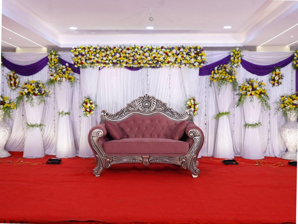 The spacious Princess Banquet Hall at Raaj Hotel, decorated for a grand wedding event.